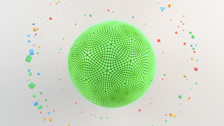 Abstract background with green sphere on the white surface. 3D render illustrationの写真素材