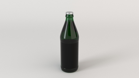 Mock up of green beer bottle 0.5l with blank black label on white background. Design or branding template. 3D rendering illustrationの写真素材