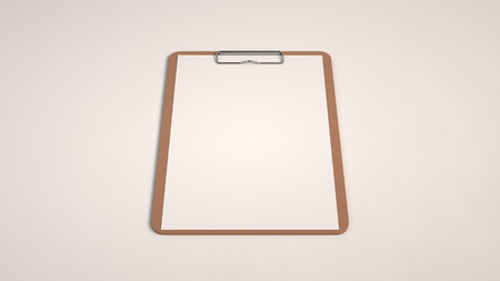 Wooden clipboard with white paper isolated on white background. Blank paper mockup. 3D rendering illustration.の写真素材