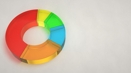 Colorful glass ring pie chart on white background. Infographic mockup. 3D render illustrationの写真素材