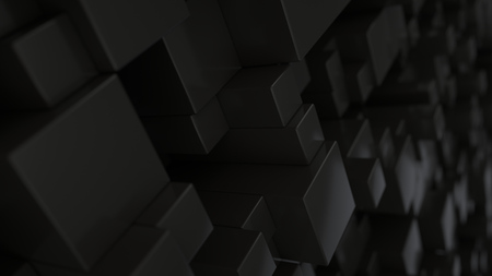Pattern from black cubes of different sizes. Abstract geometrical 3d background. 3D render illustrationの写真素材