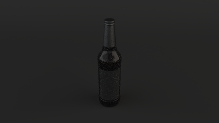 Mock up of tall brown beer bottle 0.5l with condensation blank black label on black background. Design or branding template. 3D rendering illustrationの写真素材