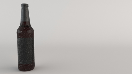 Mock up of tall brown beer bottle 0.5l with condensation blank black label on white background. Design or branding template. 3D rendering illustrationの写真素材