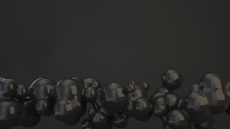 Abstract black bubble from spherecial shapes on black background. 3D rendering illustrationの写真素材