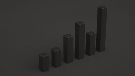 Black bar diagram on black background. Infographic mockup. 3D render illustration