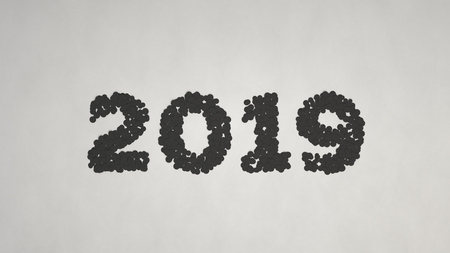 2019 number made from black confetti on white background. 2019 new year sign. 3D rendering illustrationの写真素材