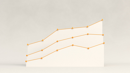 Three white rising flat linear diagrams standing behind each other on white background. Infographic mockup. 3D render illustrationの写真素材
