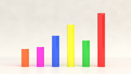 Colorful glass cylindric bar diagram on the white background. Infographic mockup. 3D render illustrationの写真素材