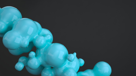 Abstract blue bubble from spherecial shapes on black background. 3D rendering illustrationの写真素材