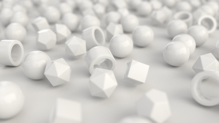 Pattern from white primitives on white surface. Abstract geometric background. 3D rendering illustrationの写真素材
