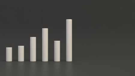 White cylindric bar diagram on the black background. Infographic mockup. 3D render illustrationの写真素材
