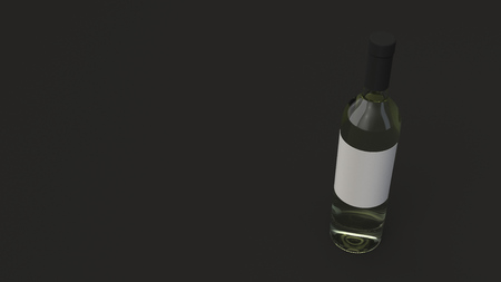 Mockup for bottle of white wine with blank label standing on black background. Design or branding template. 3D rendering illustrationの写真素材