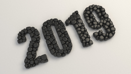 2019 number made from black balloons on white background. 2019 new year sign. 3D rendering illustrationの写真素材