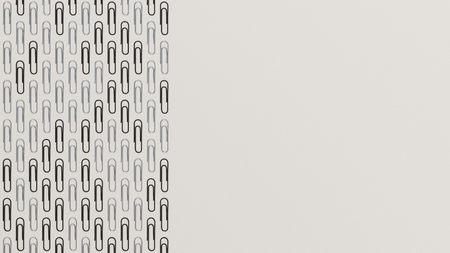 Pattern from metal and black paper clips on white background. Abstract stationary background. 3D rendering illustration.の写真素材