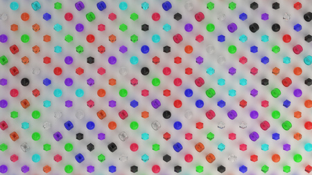 Pattern from colorful glass primitives on white surface. Abstract geometric background. 3D rendering illustrationの写真素材