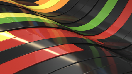 Abstract geometric background, waves from black and colorful planks.3D rendering illustrationの写真素材