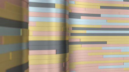 Abstract geometric background, waves from colorful metal planks.3D rendering illustration