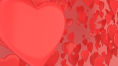 Red hearts background. Valentines day. 3D rendering illustration.