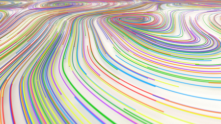 Smooth curles from colorful strings on white background. Abstract geometrical  background. 3D rendering illustration.の写真素材