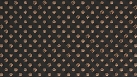 Pattern from wooden primitives on black surface. Abstract geometric background. 3D rendering illustrationの写真素材