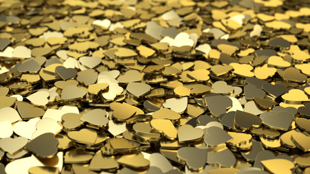 Golden hearts background. Valentines day. 3D rendering illustration.の写真素材