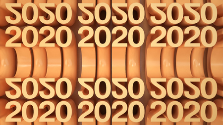 Bended 2020 3D numbers. Grid of orange New 2020 Year figures. Celebration background. 3D rendering illustrationの写真素材