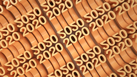 Bended 2020 3D numbers. Grid of orange New 2020 Year figures. Celebration background. 3D rendering illustrationの写真素材