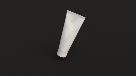 Blank white tube of toothpaste, cream or gel on black background. Branding mockup. 3D rendering illustrationの写真素材