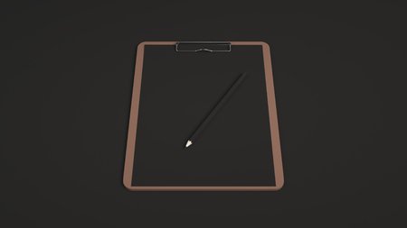 Branding mockup. Clipboard with sheet of paper and pencil. 3D rendering illustration.の写真素材