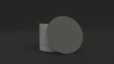 Mockup of blank black round beer coasters on black background. Branding template. 3D rendering illustrationの写真素材