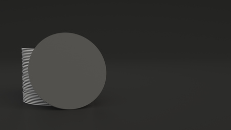 Mockup of blank black round beer coasters on black background. Branding template. 3D rendering illustrationの写真素材