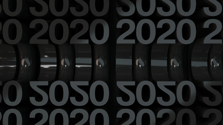 Bended 2020 3D numbers. Grid of black New 2020 Year figures. Celebration background. 3D rendering illustrationの写真素材