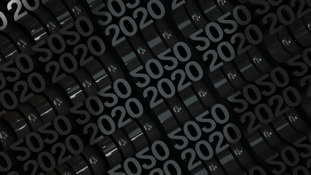Bended 2020 3D numbers. Grid of black New 2020 Year figures. Celebration background. 3D rendering illustrationの写真素材