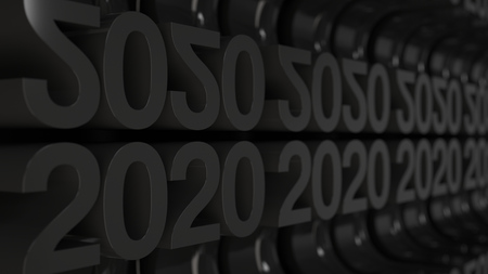 Bended 2020 3D numbers. Grid of black New 2020 Year figures. Celebration background. 3D rendering illustrationの写真素材