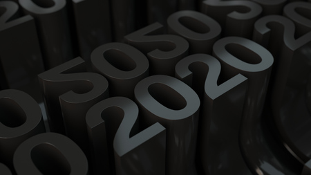 Bended 2020 3D numbers. Grid of black New 2020 Year figures. Celebration background. 3D rendering illustrationの写真素材