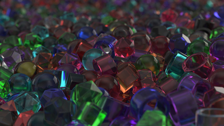 Pile of colorful glass primitives. Abstract geometric background. 3D rendering illustrationの写真素材