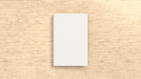 Mockup of blank white vertical book on wooden background. Template for book cover design. 3D rendering illustrationの写真素材