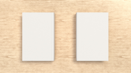 Mockup of blank white vertical book on wooden background. Template for book cover design. 3D rendering illustrationの写真素材