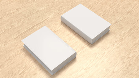 Mockup of blank white vertical book on wooden background. Template for book cover design. 3D...