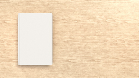Mockup of blank white vertical book on wooden background. Template for book cover design. 3D rendering illustrationの写真素材