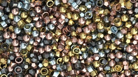 Pile of colorful metal primitives. Abstract geometric background. 3D rendering illustrationの写真素材
