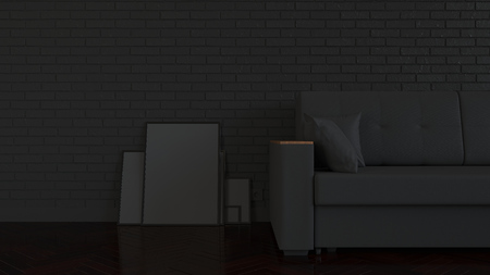 Mockup of poster or photo frame in the interior. 3D rendering illustration.の写真素材