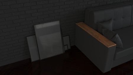 Mockup of poster or photo frame in the interior. 3D rendering illustration.の写真素材