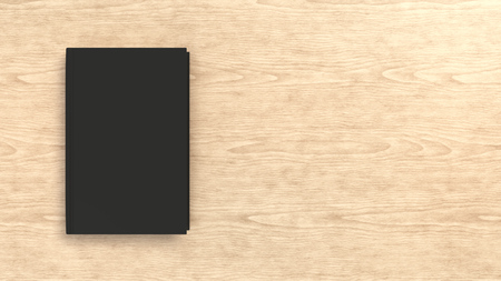 Mockup of blank black vertical book on wooden background. Template for book cover design. 3D rendering illustrationの写真素材