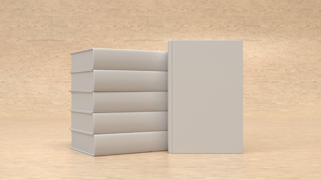 Mockup of blank white vertical book on wooden background. Template for book cover design. 3D rendering illustrationの写真素材