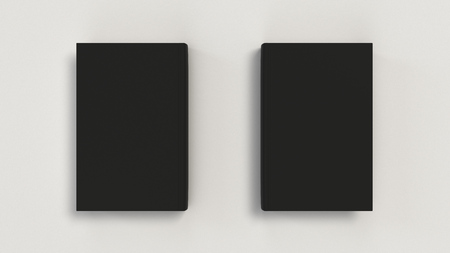 Mockup of blank black vertical book on white background. Template for book cover design. 3D rendering illustrationの写真素材