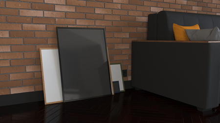 Mockup of poster or photo frame in the interior. 3D rendering illustration.の写真素材