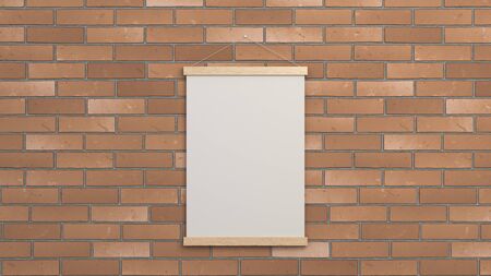 Blank white vertical poster in frame hanging on the wall. Picture or photo mockup in the interior. 3D render illustrationの写真素材