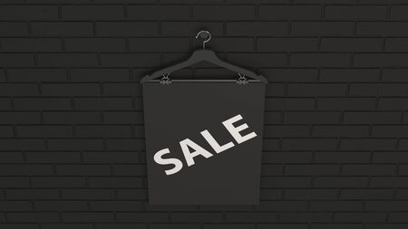 Black Sale poster on hanger with binder clips. Picture or photo mockup in the interior. 3D render illustrationの写真素材