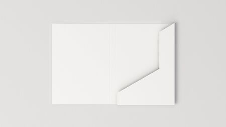 Mockup of blank white cardboard folder on the white background. Template for branding design. 3D rendering illustrationの写真素材